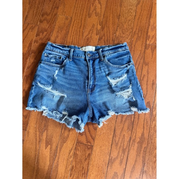 Abercrombie & Fitch Pants - Abercrombie & Fitch Curve Love High Rise‎ Distressed Denim Shorts Blue Sz 10
